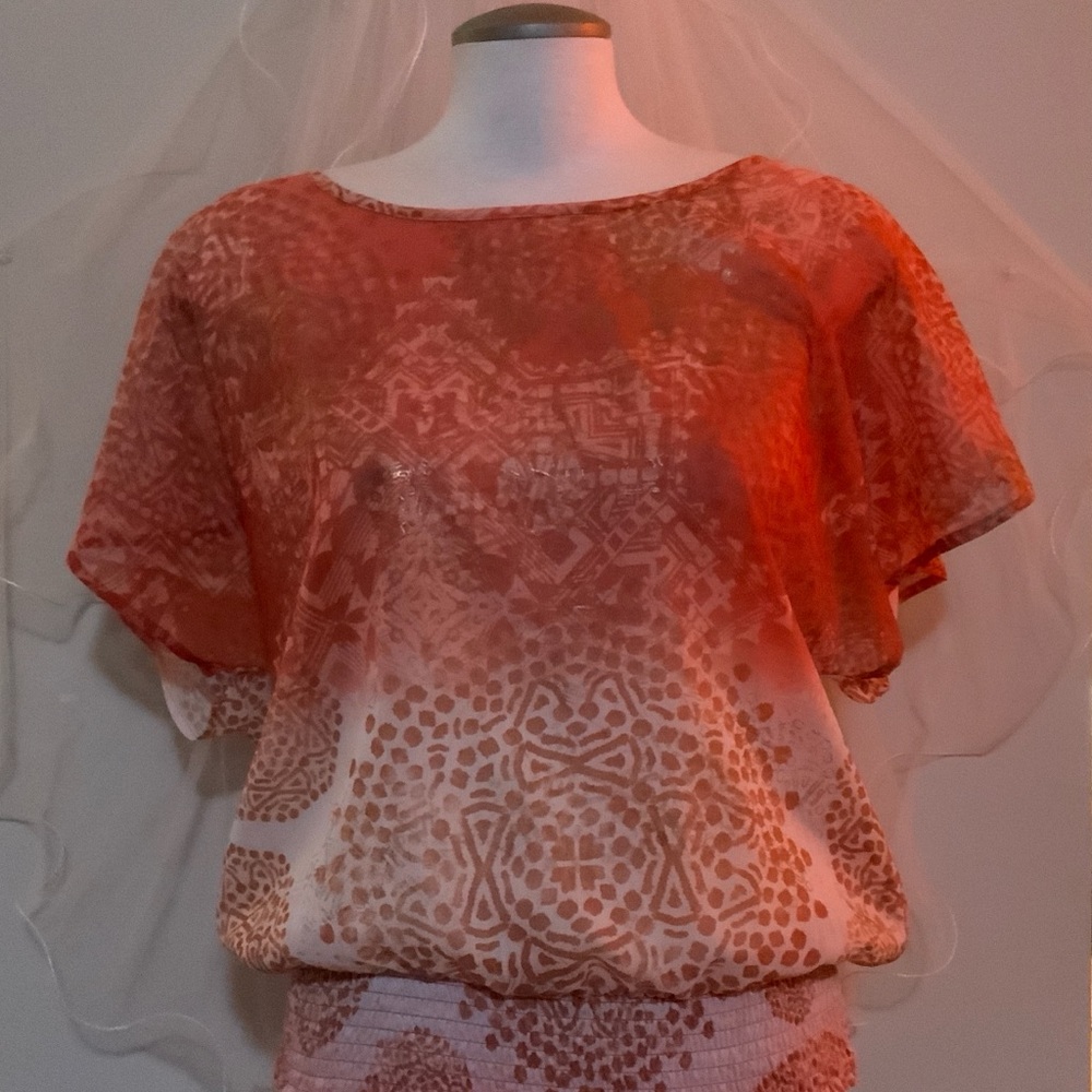 Orange Flutter Sleeve Blouse